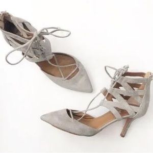 Aquazzura Grey Suede Belgravia Lace Up Pumps
Size 38.5